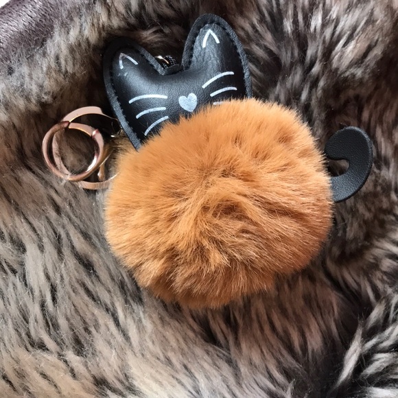 Kitty Cat Pom-Pom Keychain Bag Charm Faux Fur - Picture 3 of 5